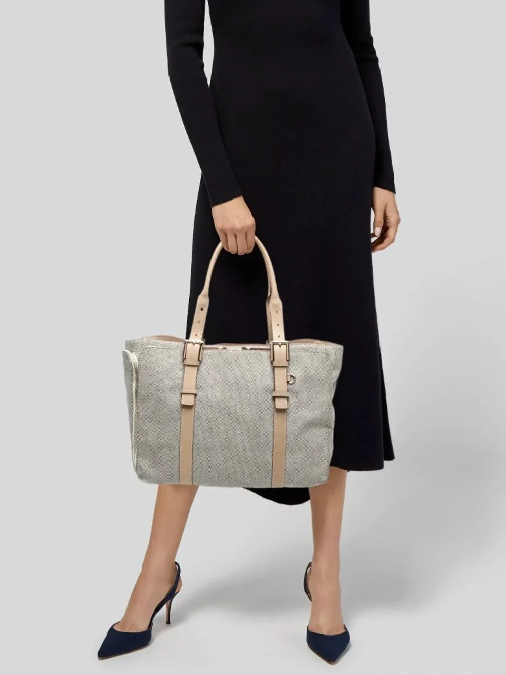India Hicks “Duchess of Windsor” Canvas and Leather Tote & Laptop Bag in Beige